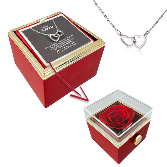 Eternal Rose Box with Engraved Heart Necklace💕Real Rose